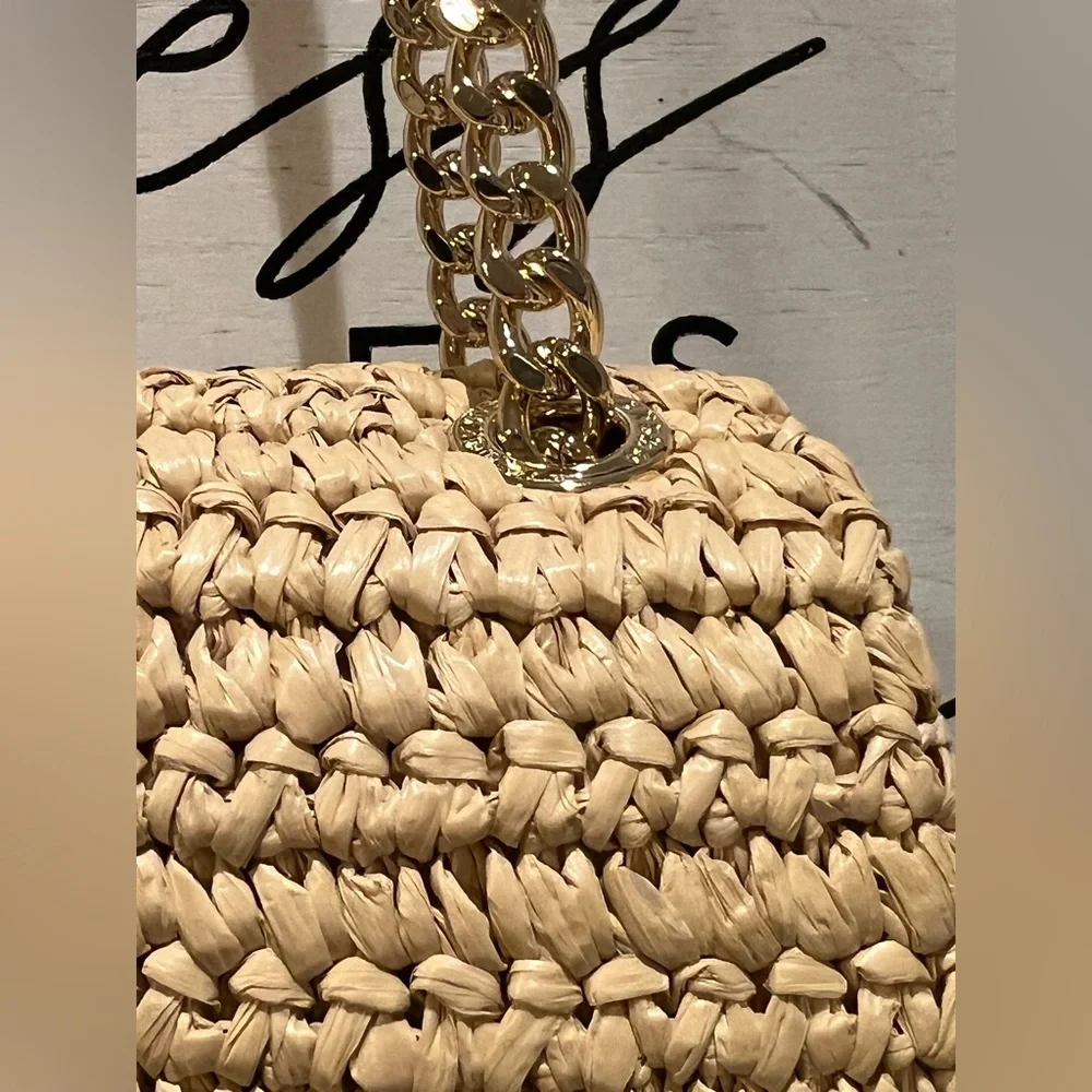 Sandro YZA Paille Wicker Raffia Straw Bag Purse Shoulder Crossbody Gold NWT